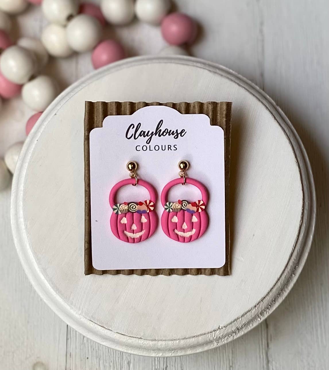 Pink Halloween Earrings | Fall Earrings : Ghost with Bows