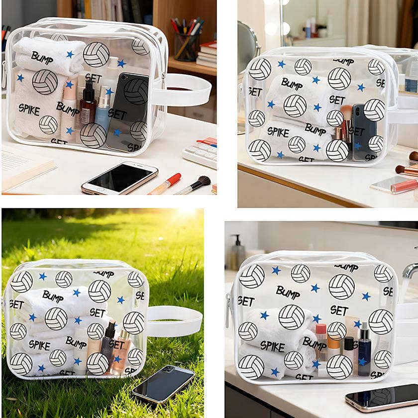 Volleyball Pouch Ball PVC Game Day Clear Makeup Bag: VWhite / M