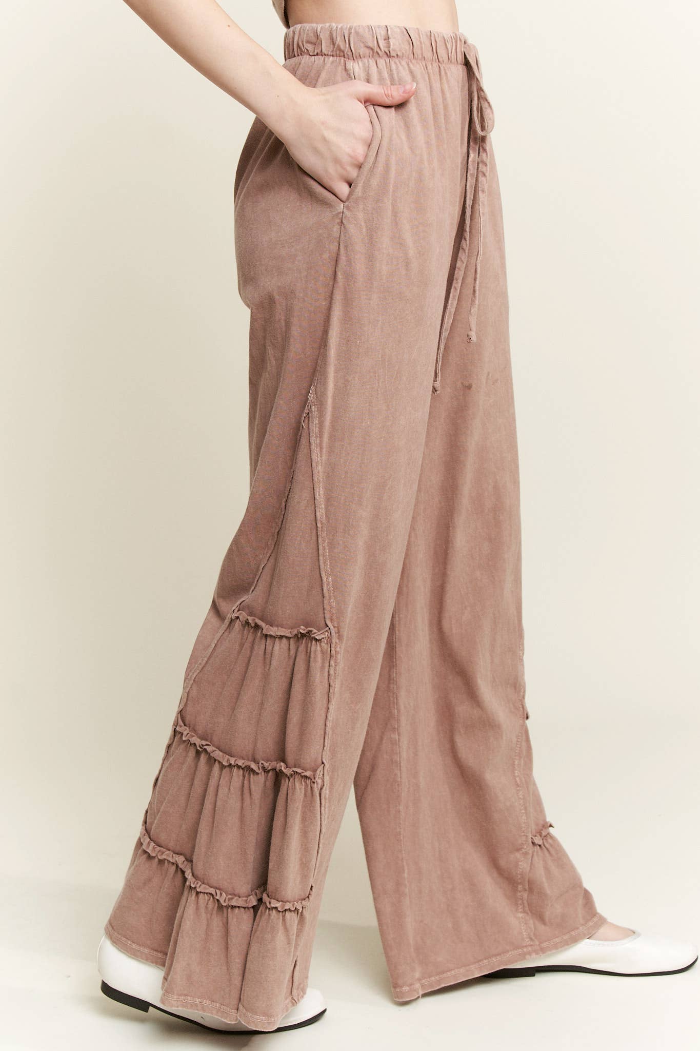 MineralWash SideRuffle Flare pants HP5881.: Silver Grey / S-M-L / 2-2-2