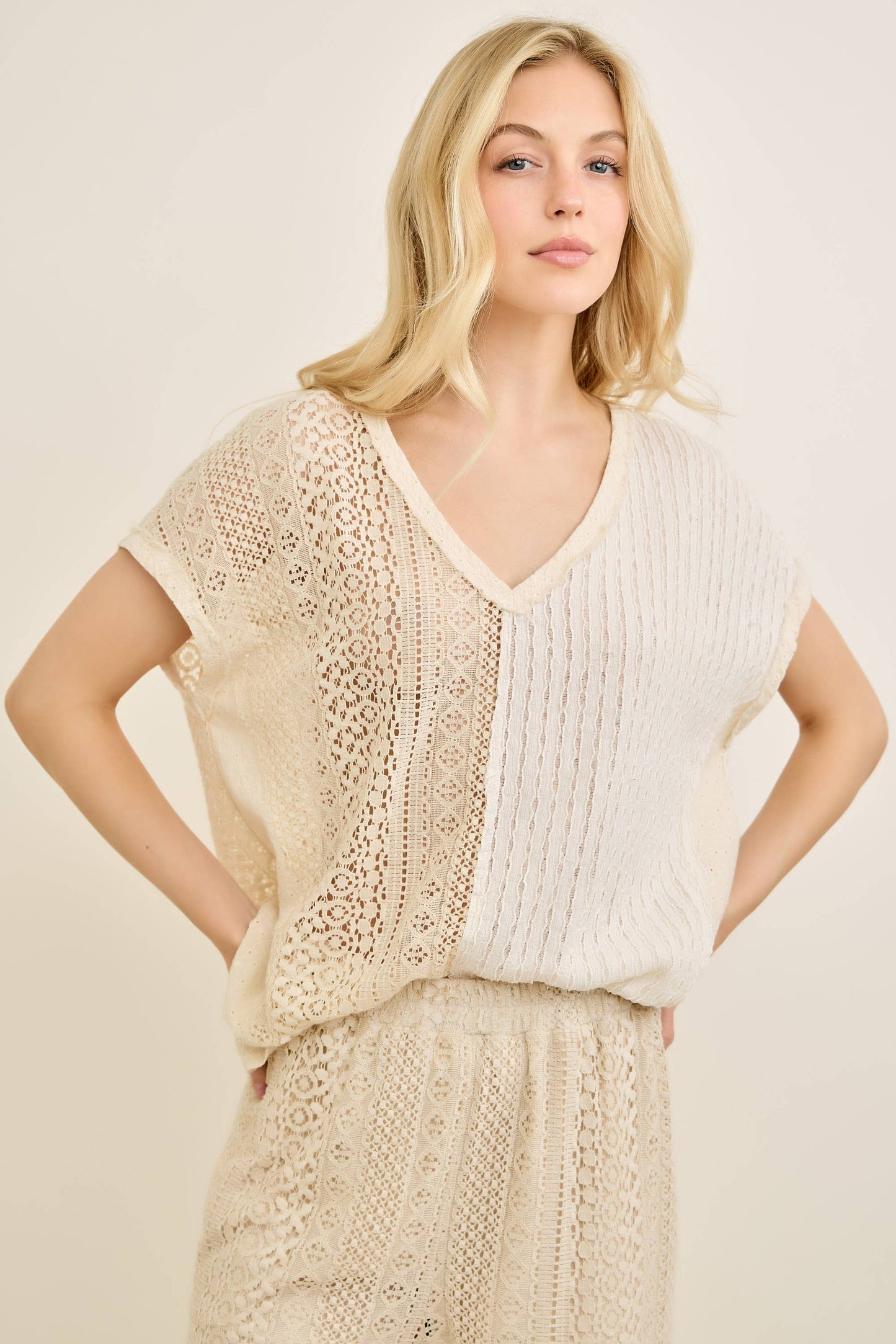 Mineral Washed Just a Boho Chic Lady Blouse HT7389: Latte / S-M-L / 2-2-2