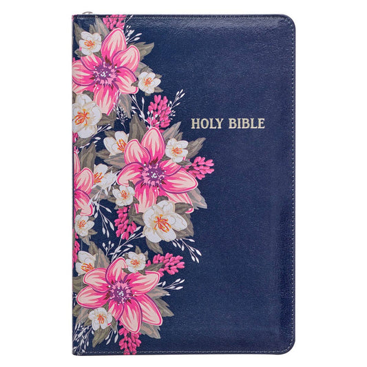 Floral Blue Faux Leather King James Version Deluxe Gift Bibl