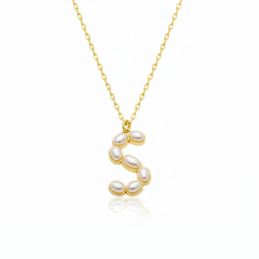 Pearl Mosaic Initial Pendant Necklace: S