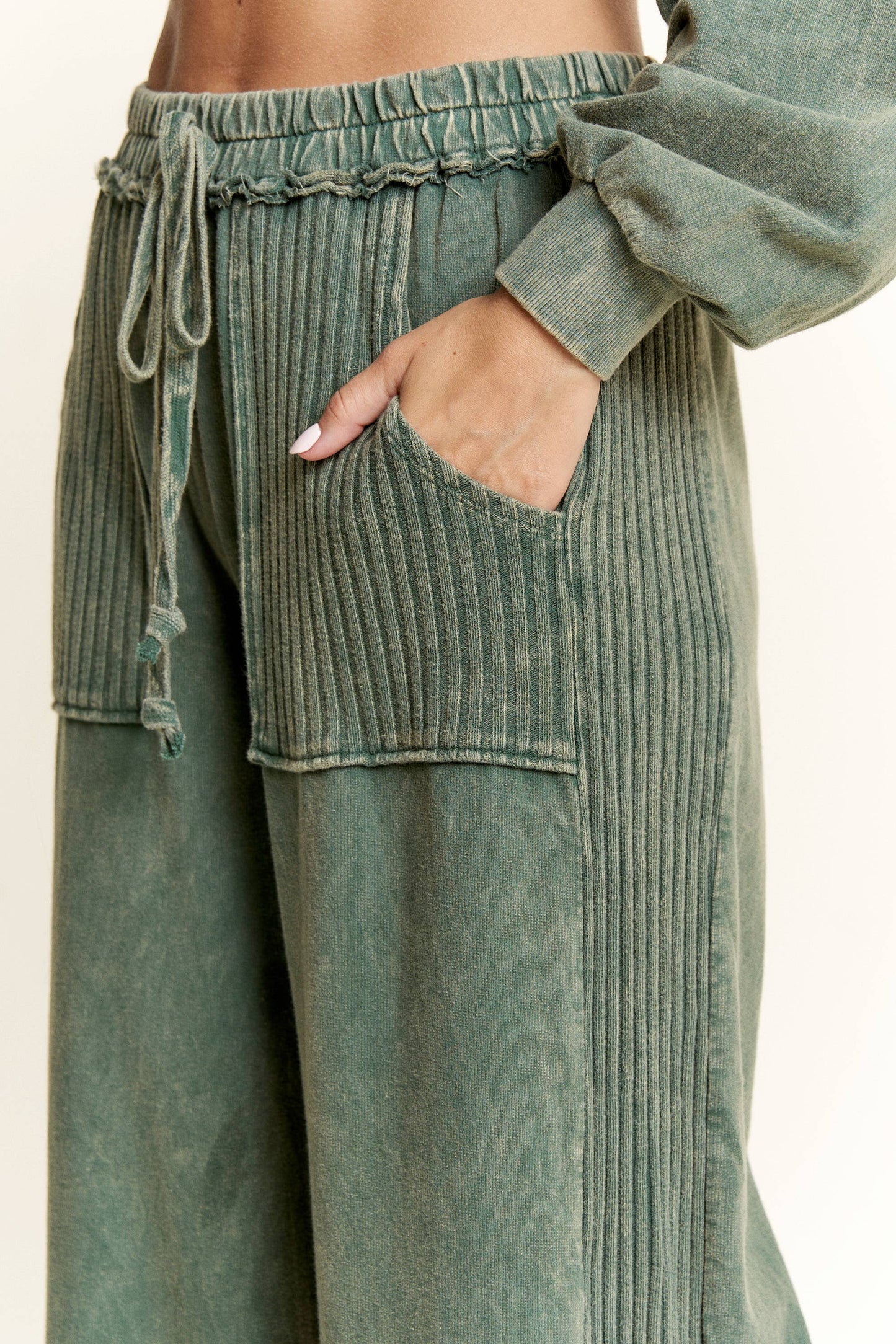 Mineral Wash Side Knit detail wide leg pants HE5878P..: Burgundy / S-M-L / 2-2-2