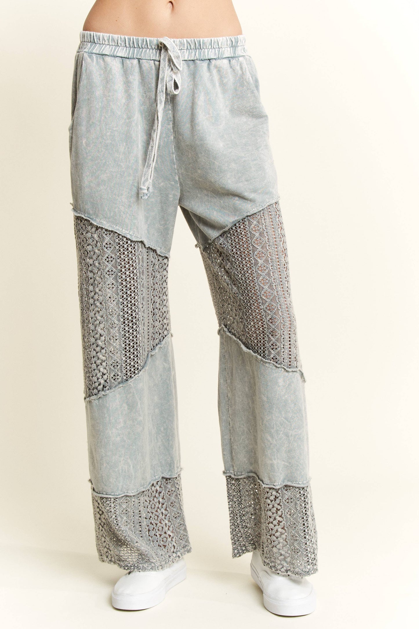 Mineral Washed Lace See through Breezy pants HP6335.: Cobalt / S-M-L / 2-2-2