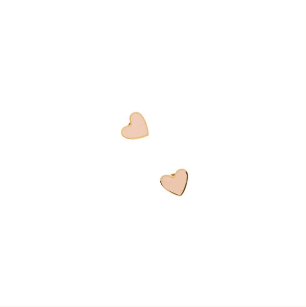 Enamel Heart Stud Earring - Hypoallergenic, Flat Back, Girl : Pink