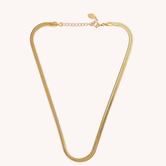 Gold Herringbone Necklaces- Stainless Steel: Wide 5MM