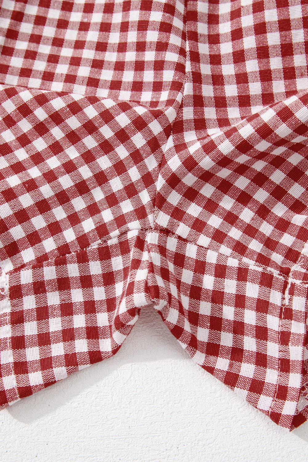 Red Gingham High Waisted Elastic Waist Summer Shorts: Red Stripe / 100%Polyester / 2XL