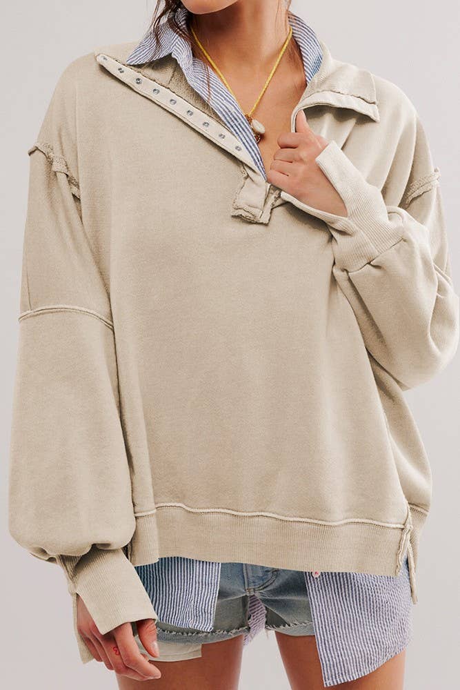 Half button outseam oversized sweatshirt: Fuchsia / XL