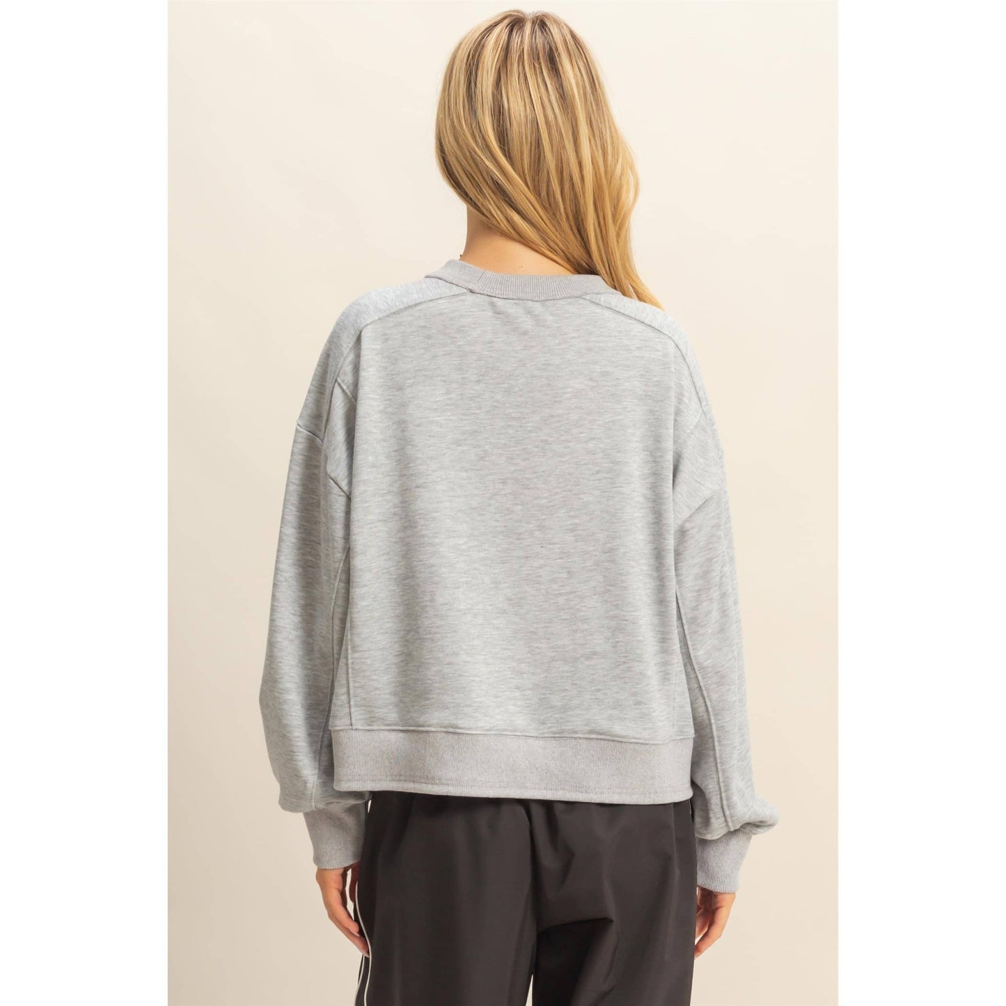 Layered Hem Sweatshirt With Raw Edges: MOSS GREEN / S-M-L(2-2-2)
