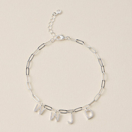 Gold Dipped and Cubic Zirconia WWJD Charm Bracelet: Silver / One / M-5DB28053