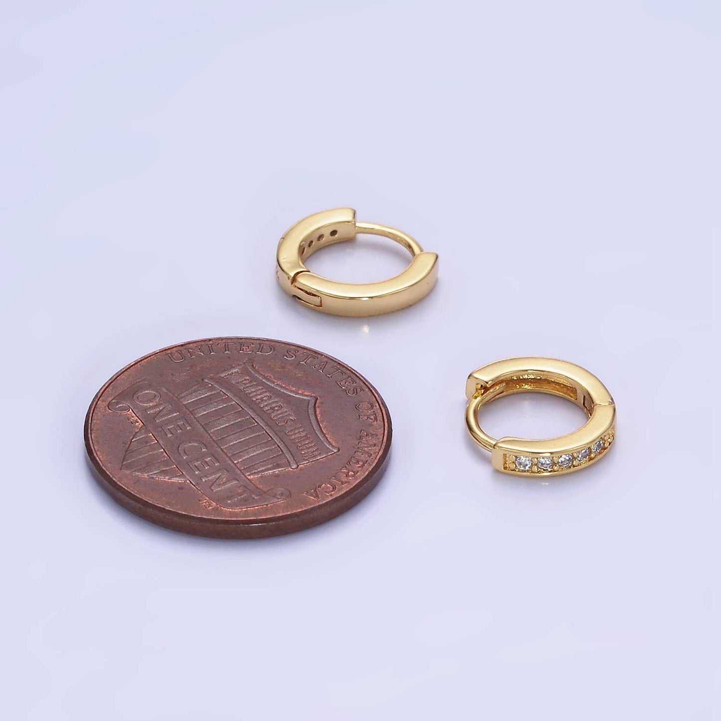 14K Gold Filled 10mm CZ Lined Cartilage Huggie Earrings : Gold