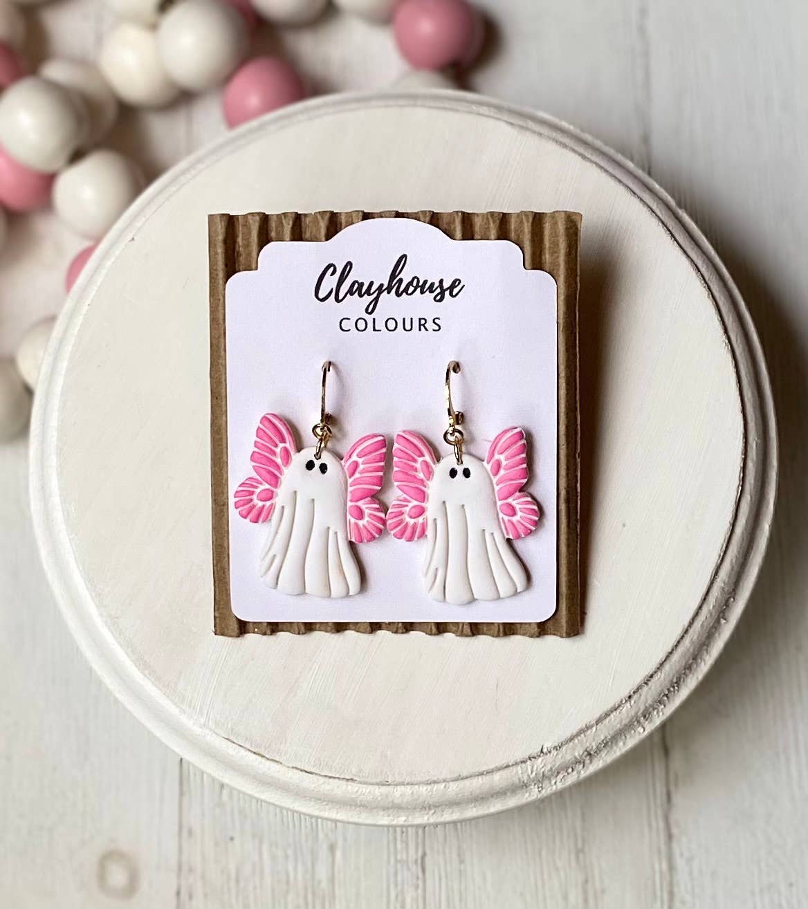 Pink Halloween Earrings | Fall Earrings : Ghost with Bows