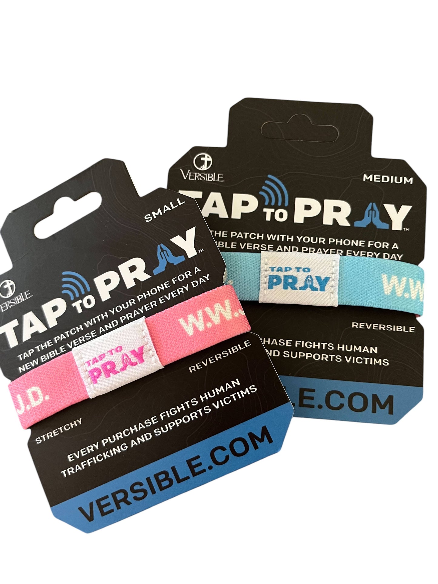 Tap To Pray™ Wristbands - Blue & Pink WWJD: X-Large / WWJD Pink / Blue