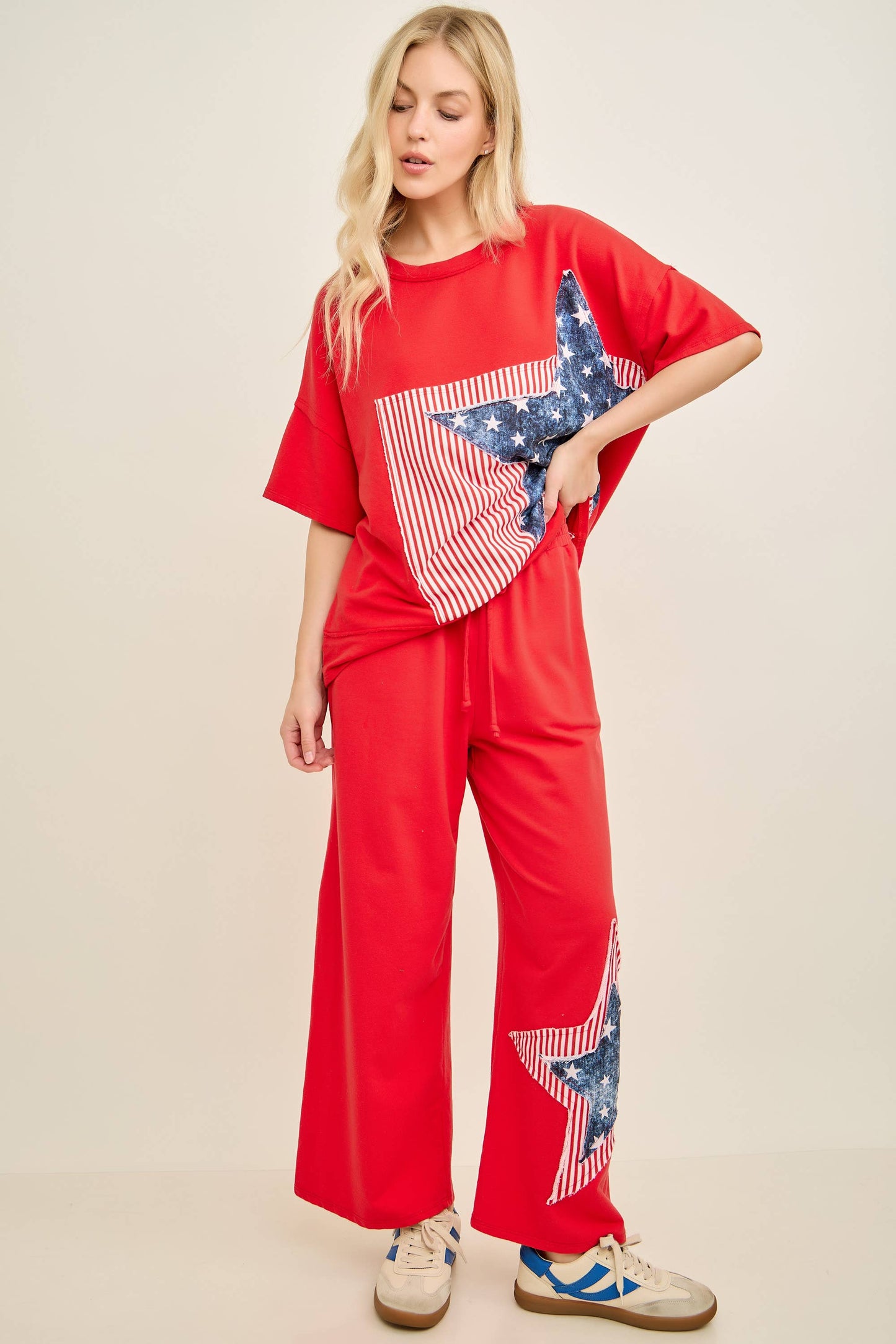Americana Patched Tshirt top HT7319: Red / S-M-L / 2-2-2