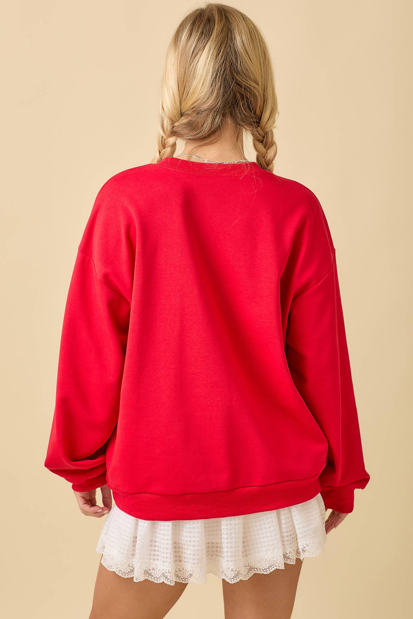 Football Game Day Patchwork Long Sleeve Crewneck Top: BLACK / L