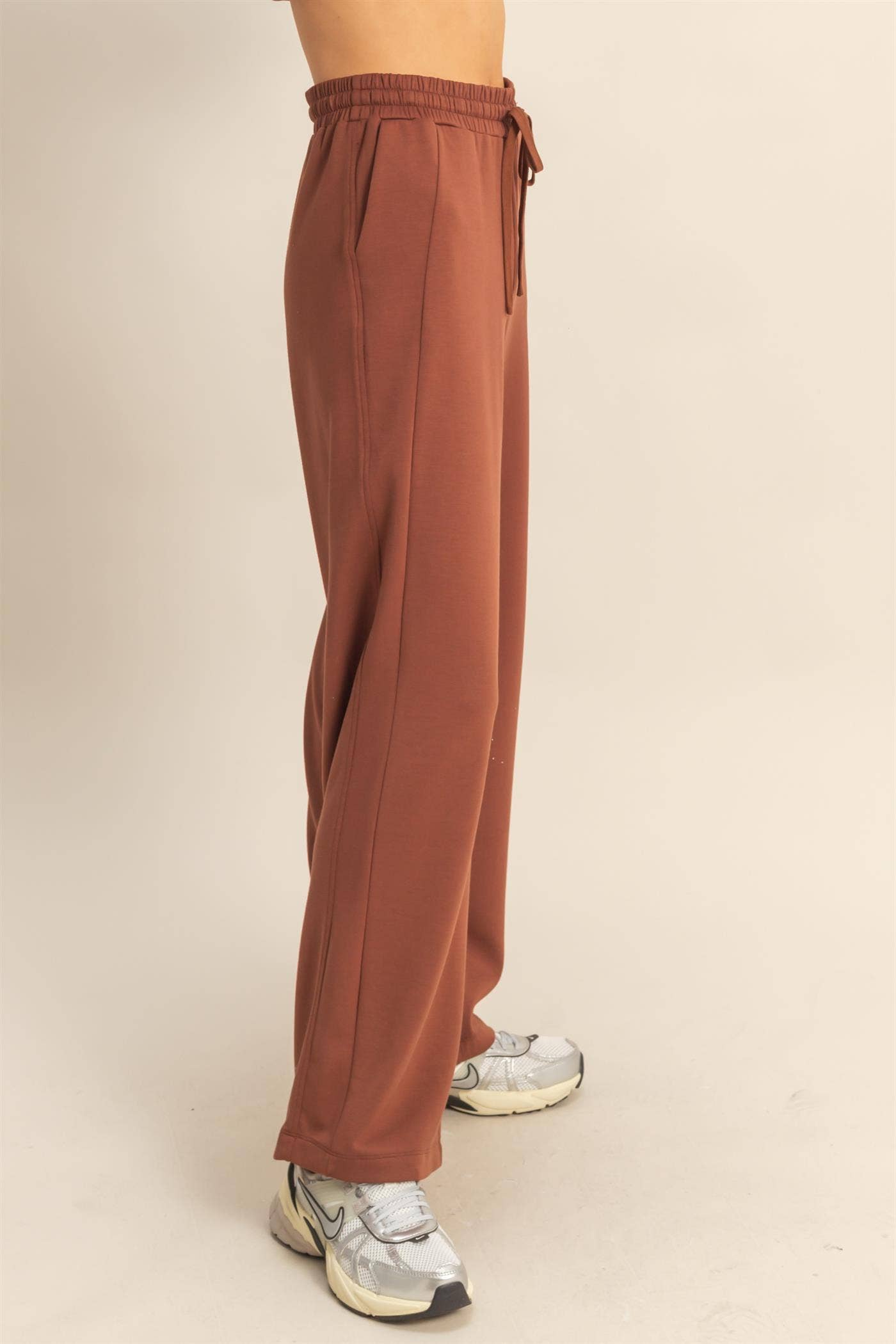 Scuba High-Waist Wide-Leg Drawstring Sweatpants: DEEP GREEN / S-M-L(2-2-2)