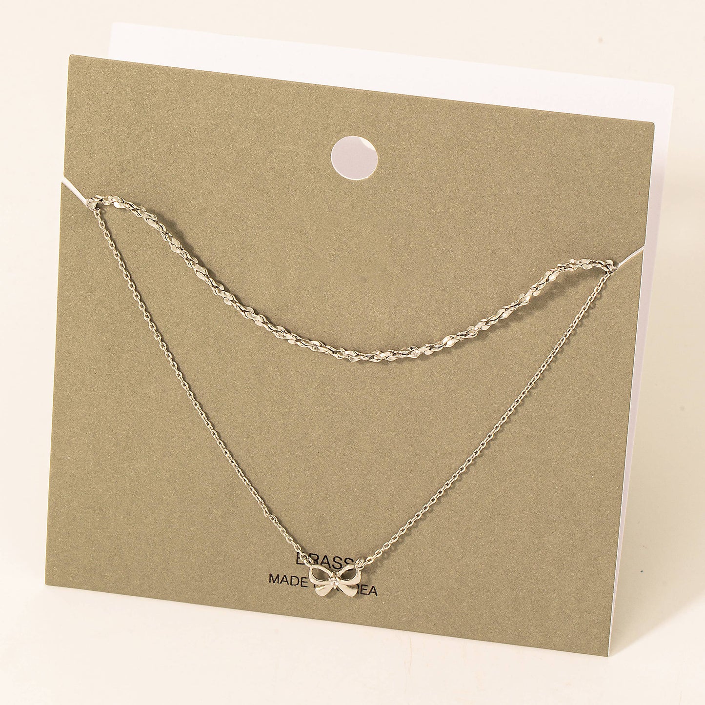 Studded Ribbon Bow Layered Chain Necklace: S