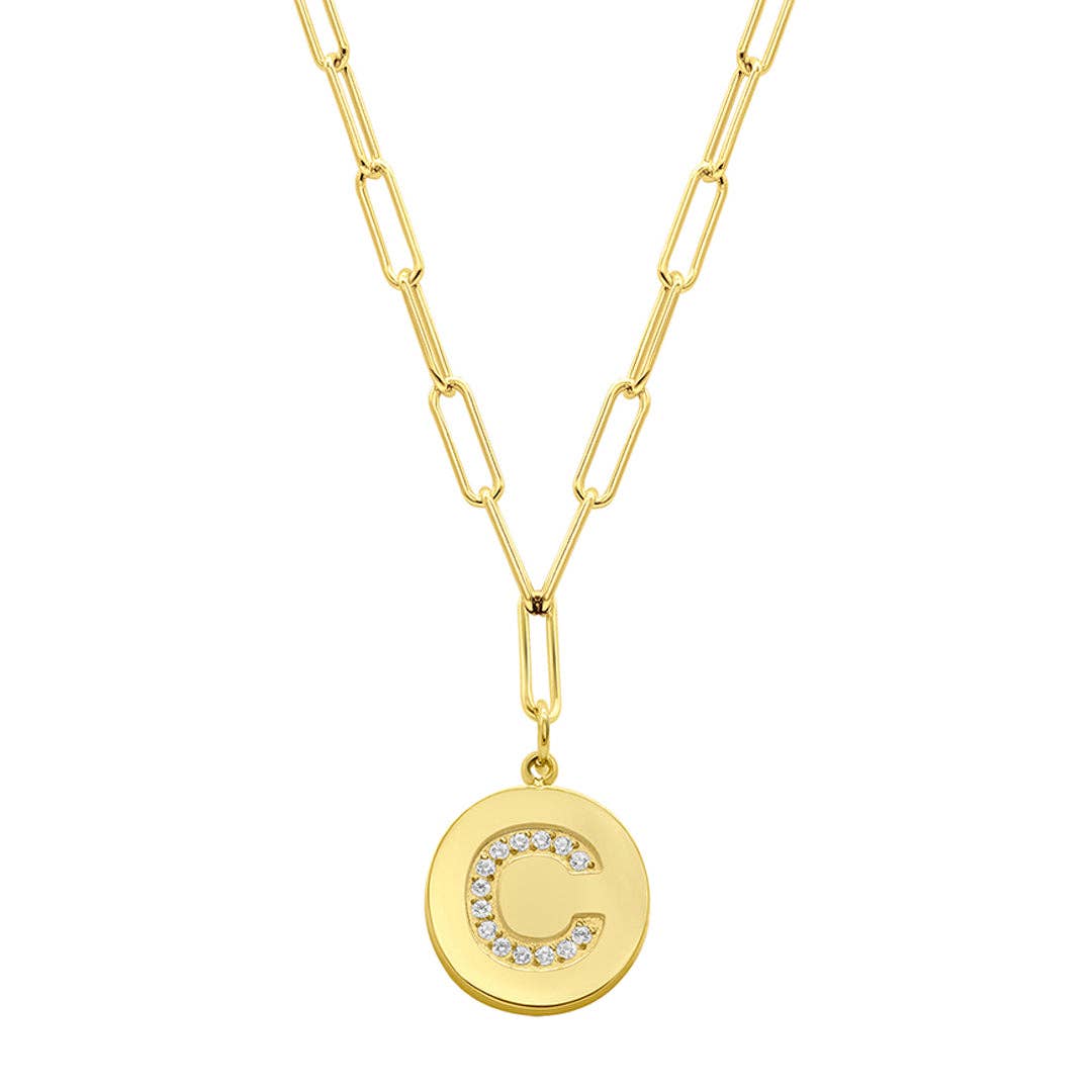 Tarnish Resistant 14K Gold Plated Initial Disc Necklace: K / Default Title
