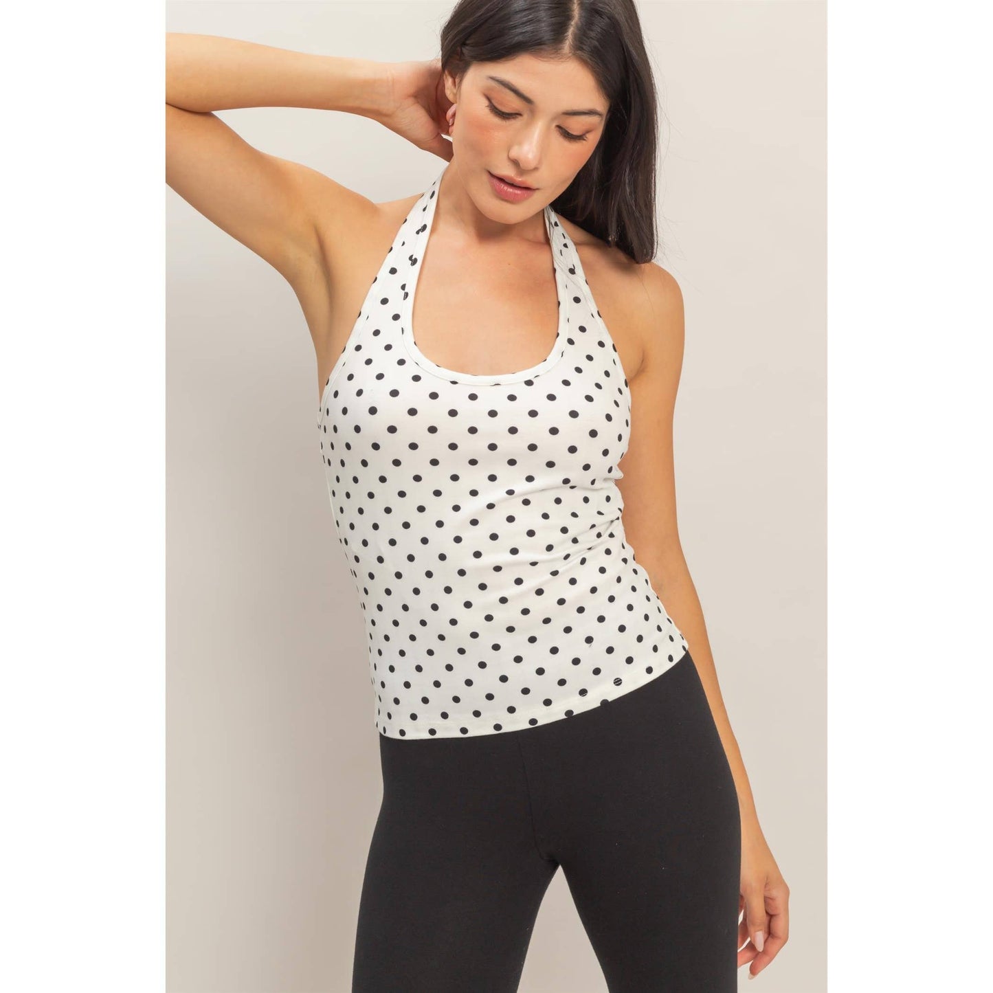 Polka Dot Halter Top: BROWN / S-M-L(2-2-2)