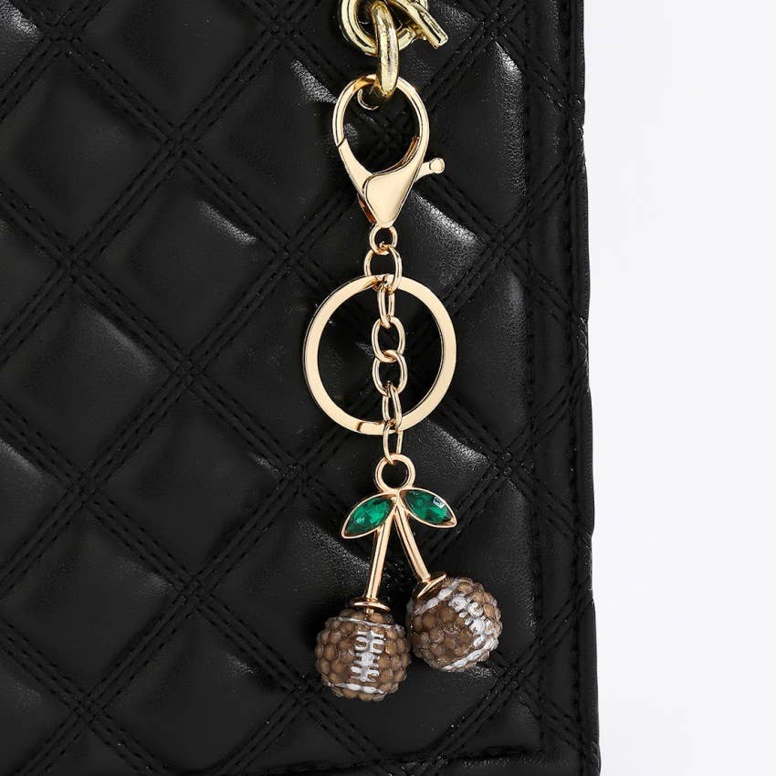 Diamond-Encrusted Cherry Style Ball Sports Keychain