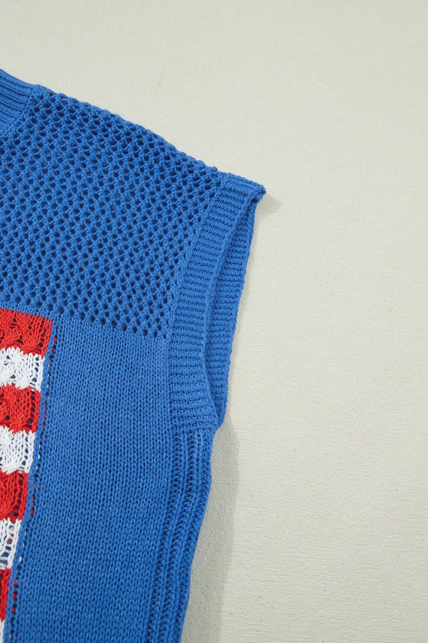 Blue American Flag Knit Short Sleeve Sweater Top: Sky Blue / 100%Acrylic / S