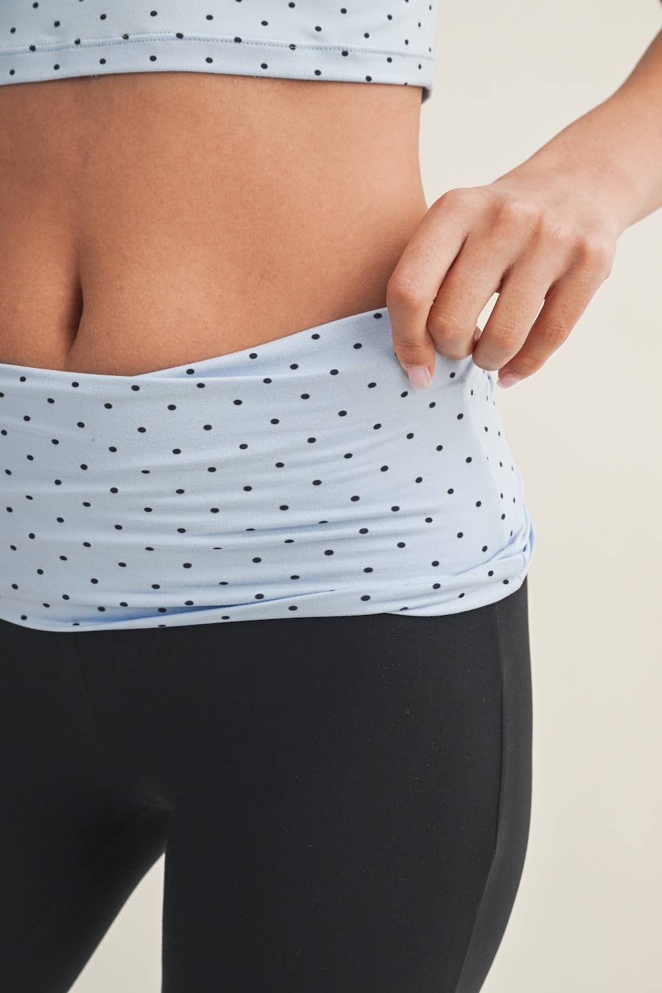 Polka Dot Soft Knit Foldover Flare Pants: Blue/Black Polka Dot / L