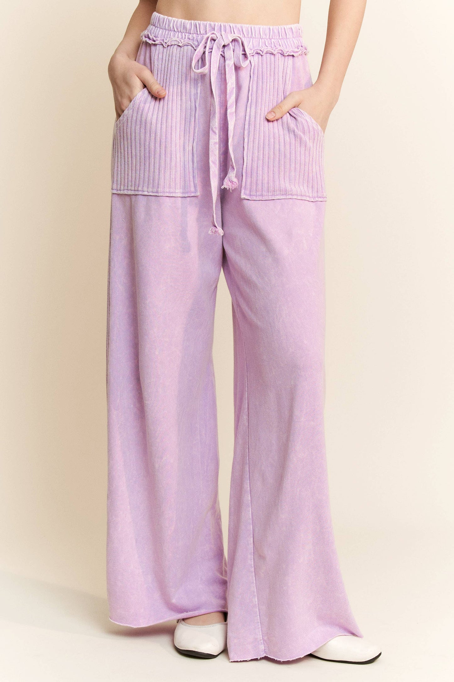 Best Mineral Wash Side Knit detail wide leg pantsHE5878P.: Latte / S-M-L / 2-2-2
