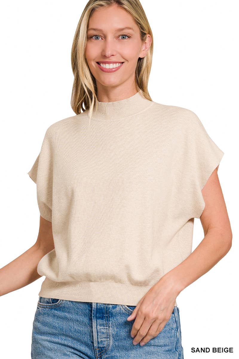 Mock Neck Short Dolman Sleeve Sweater: H MAHOGANY / 2-2-2 (S-M-L)