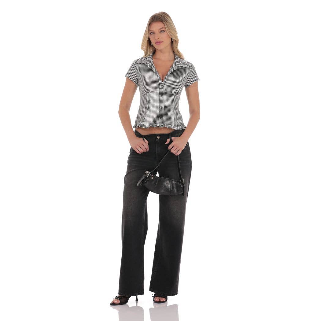 Button-Up Ruffle Top in Black Gingham: XXS
