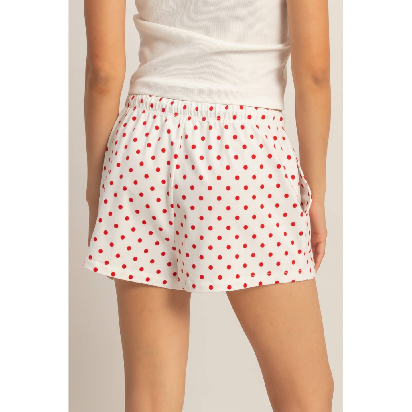 Polka Dot Drawstring Shorts: BROWN / S-M-L(2-2-2)