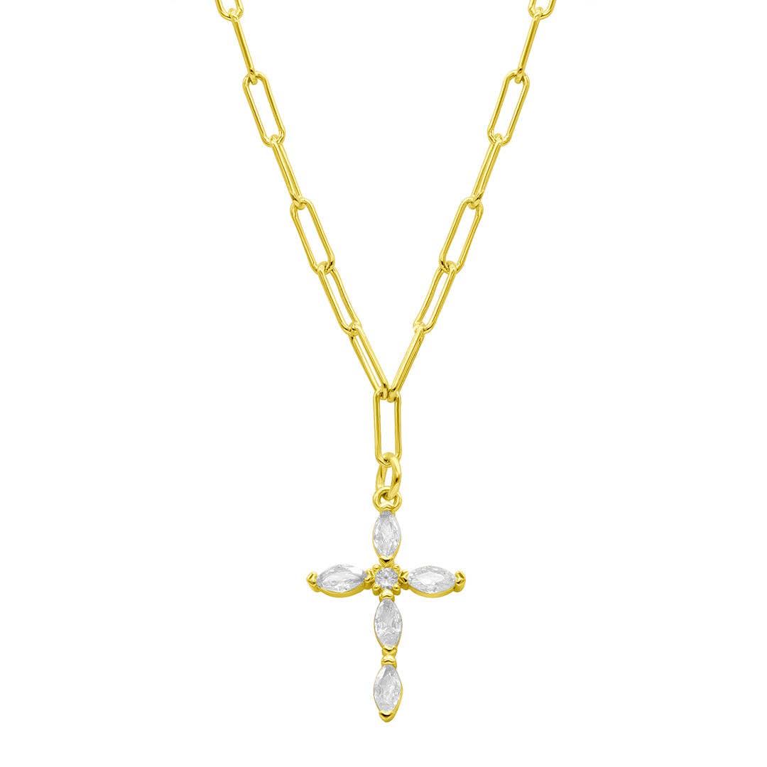 Paperclip Cubic Zirconia Cross Necklace