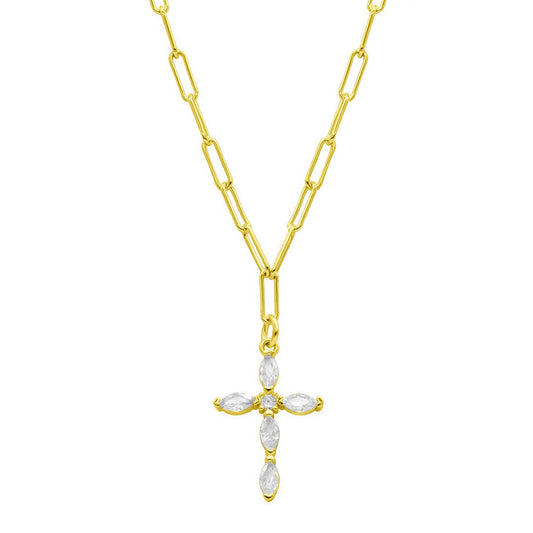 Paperclip Cubic Zirconia Cross Necklace