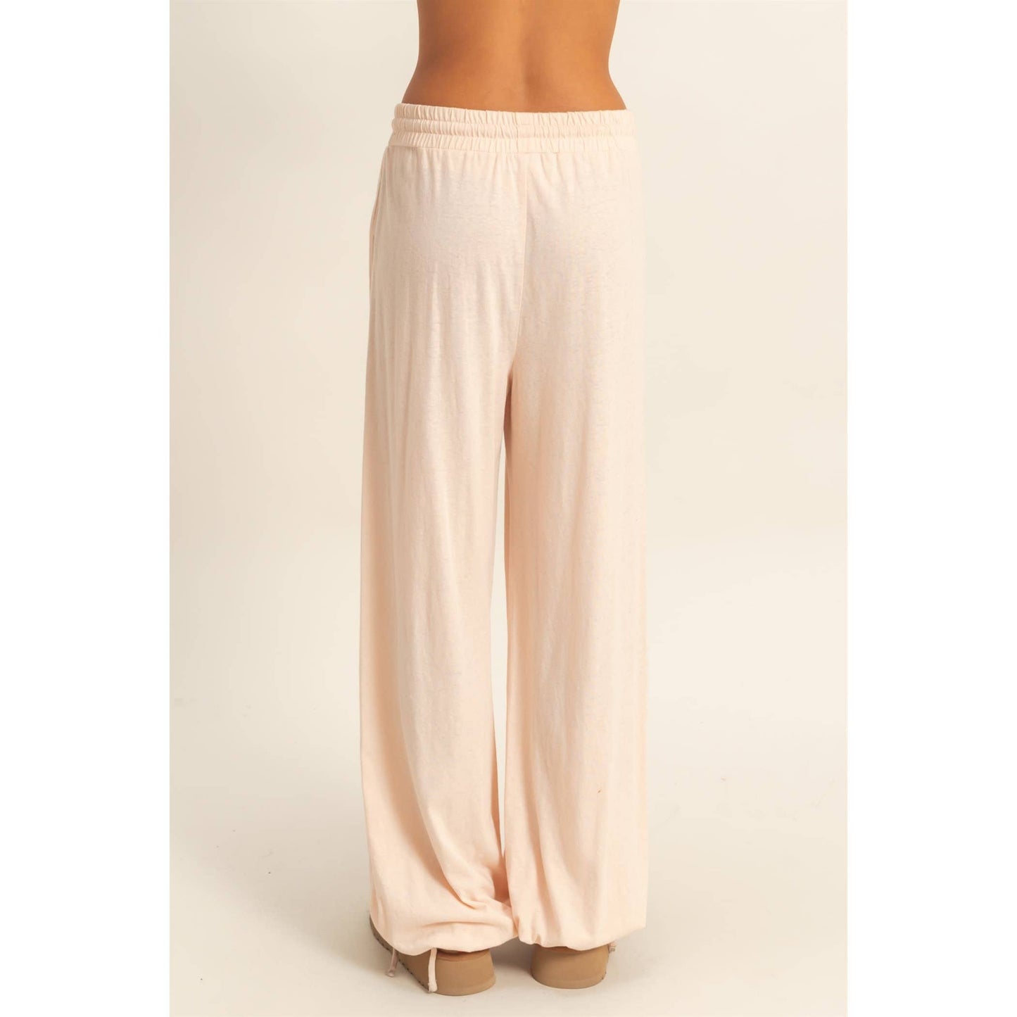 High Waist Drawstring Wide Leg Pants: BLACK / S-M-L(2-2-2)