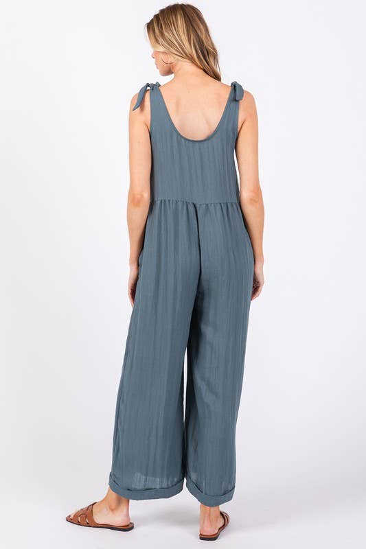 Wide Leg Roll-up Jumpsuit: SLATE / 2-2-1 (S-M-L)