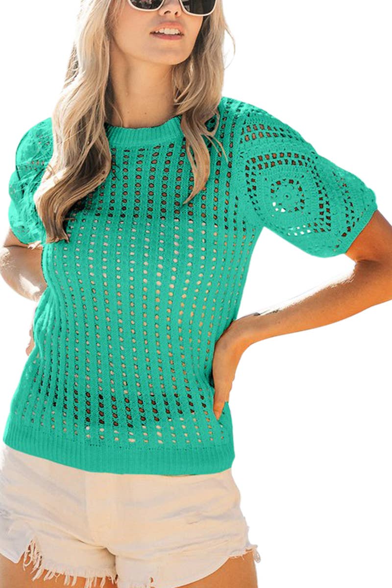 Crochet Lace Top with Puff Sleeves: JADE / 2-2-2-2 (S-M-L-XL)