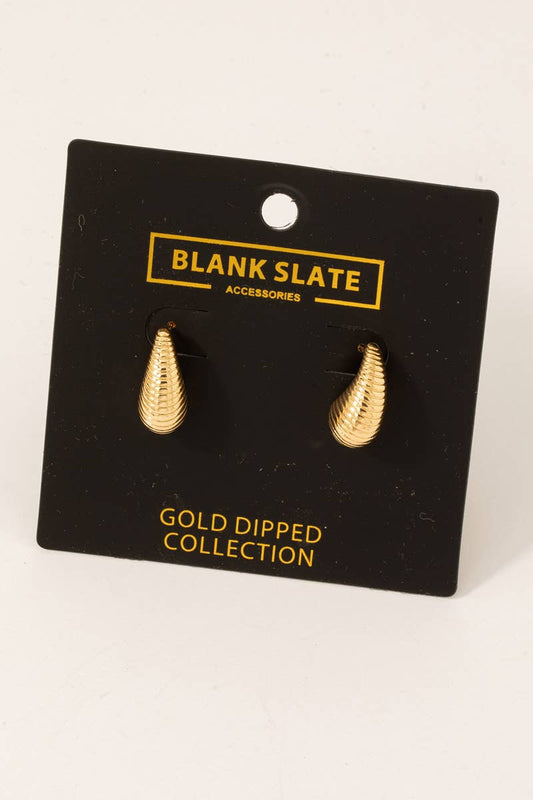 Gold Dipped Ribbed Teardrop Earrings: G