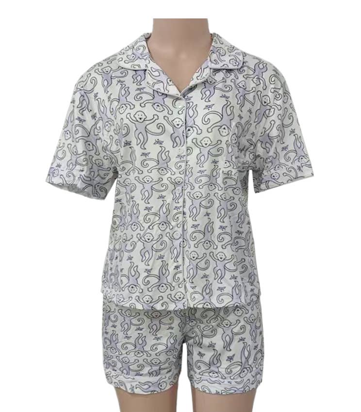 Cartoon Animal Print Comfy Sleepwear Set: Blue / XL