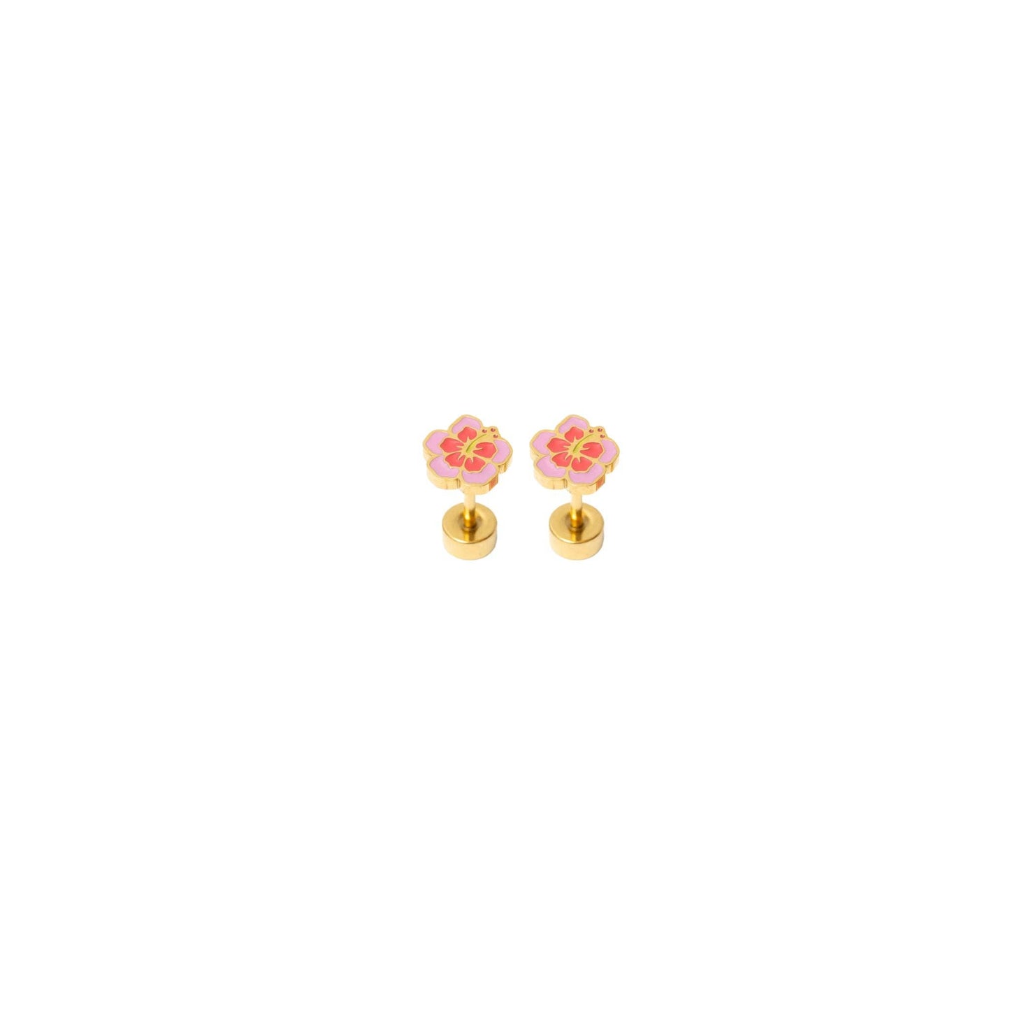 Hibiscus Stud Earrings -Hypoallergenic, Flat Back, Girl Gift: Pair