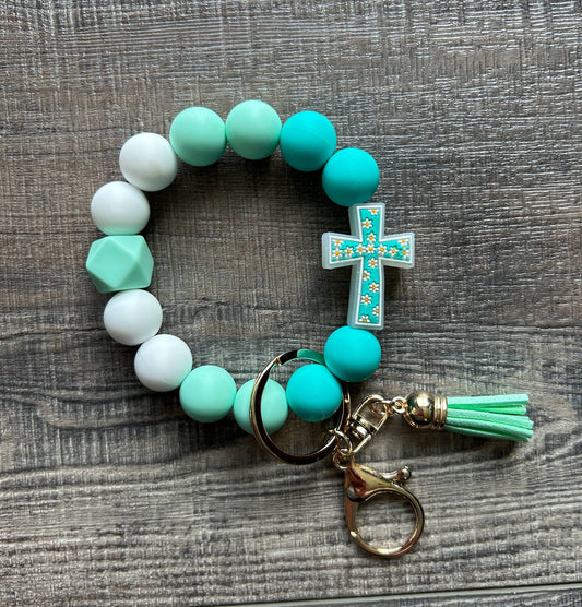 He is Risen Floral Cross Wristlet Keychain: Teal