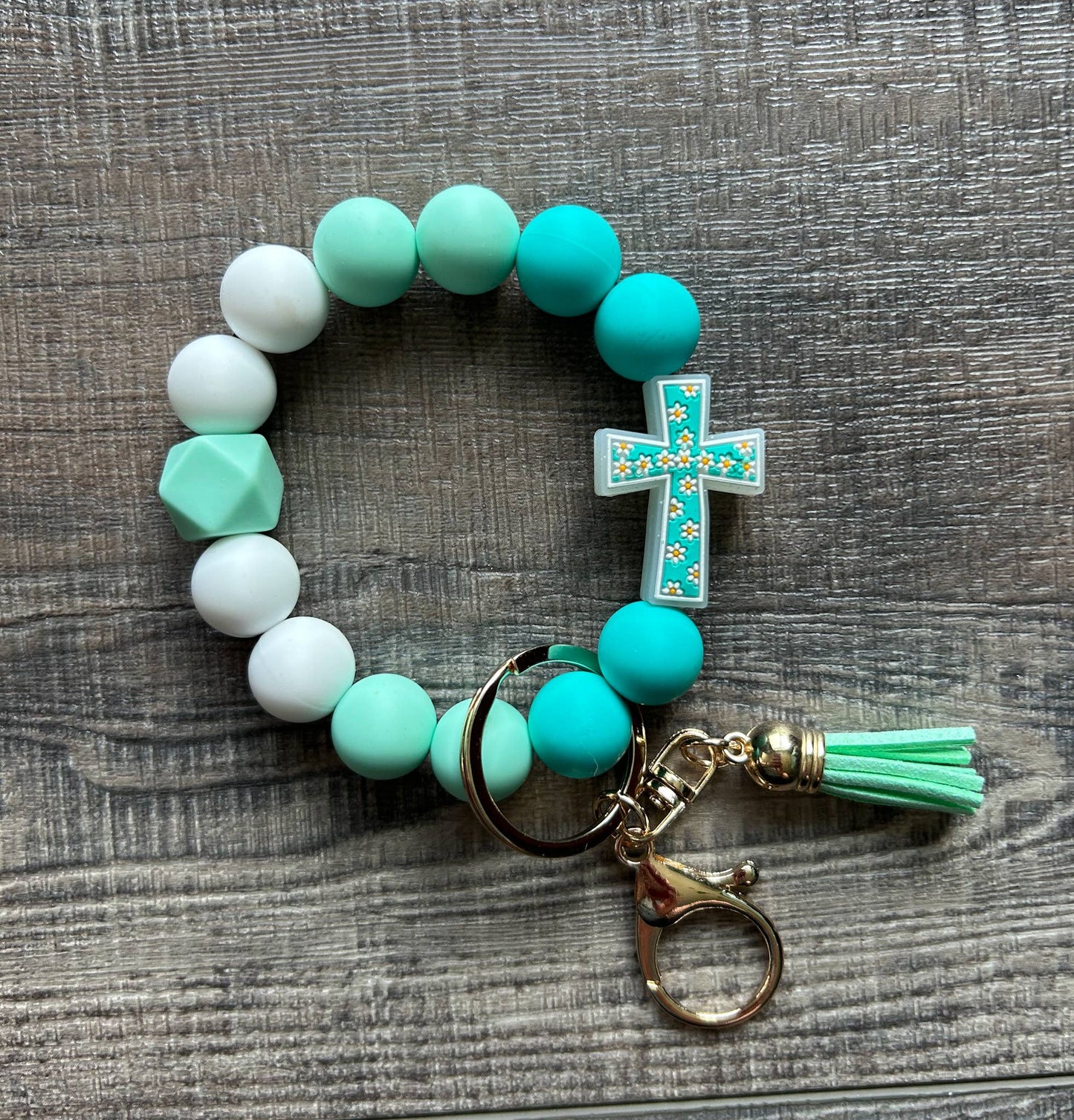 He is Risen Floral Cross Wristlet Keychain: Purple