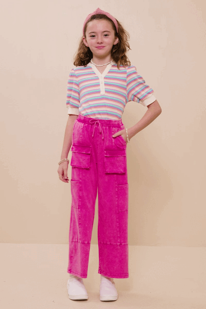 Girls Washed Cargo Pocket Detail Wide Leg Knit Pants - 4Pc: Rust / Pack