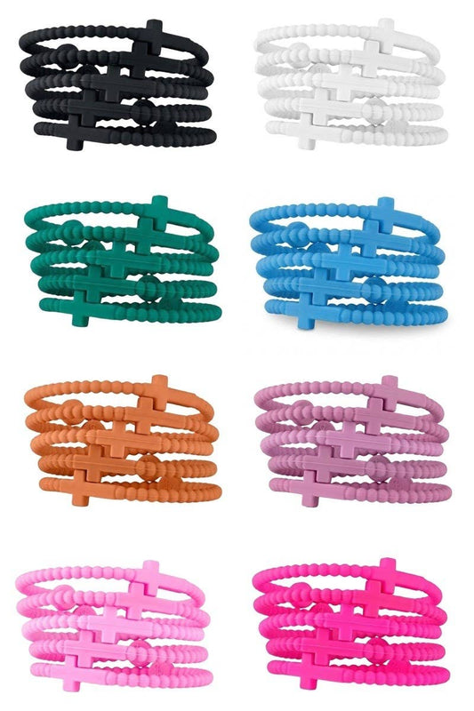 Jesus Cross Silicone Bracelet-pack Of 8 Sets - 5 Pcs/set: ASSORTED / 8(ONE SIZE)