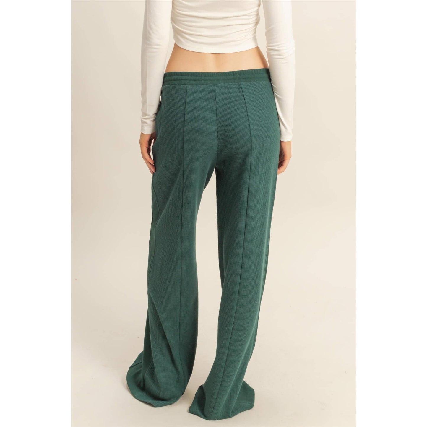 Waffled Knit Pants With Contrasting Ties: MOCHA / S-M-L(2-2-2)