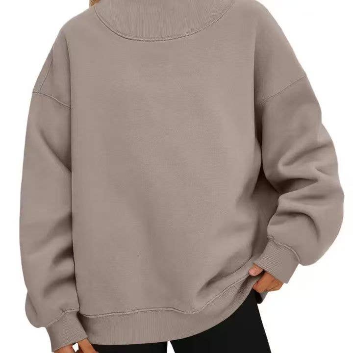 Oversized Mock Neck Top Sweatshirt : Black / Contemporary / L