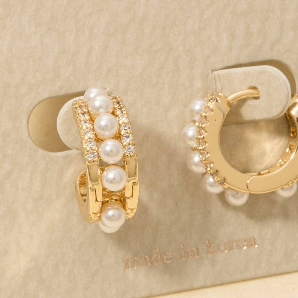 Pearl Row Studded Hinge Hoop Earrings: G