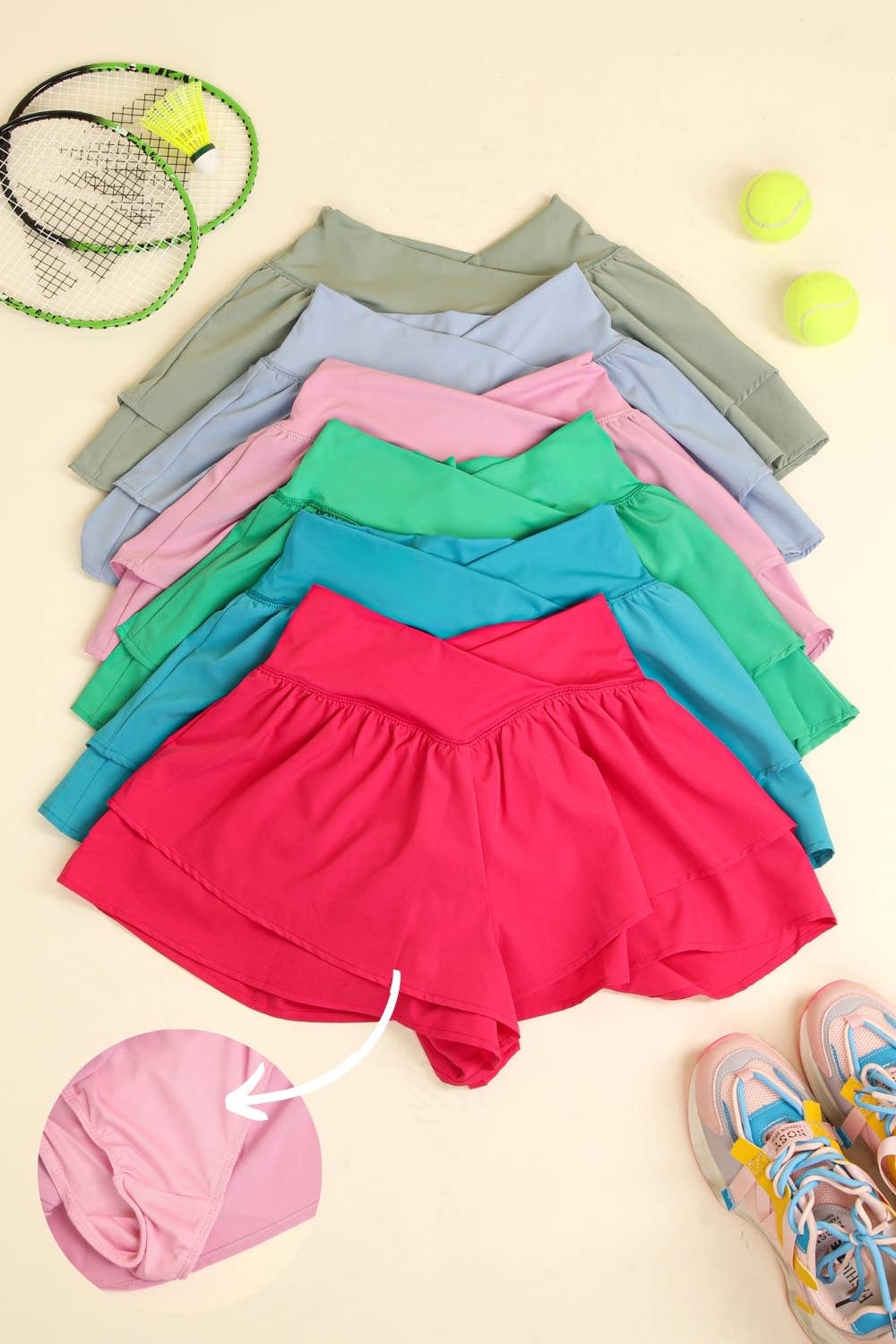 NP70343-V-Shaped Waist Athletics Activewear Shorts: SAGE / S-M-L/2-2-2