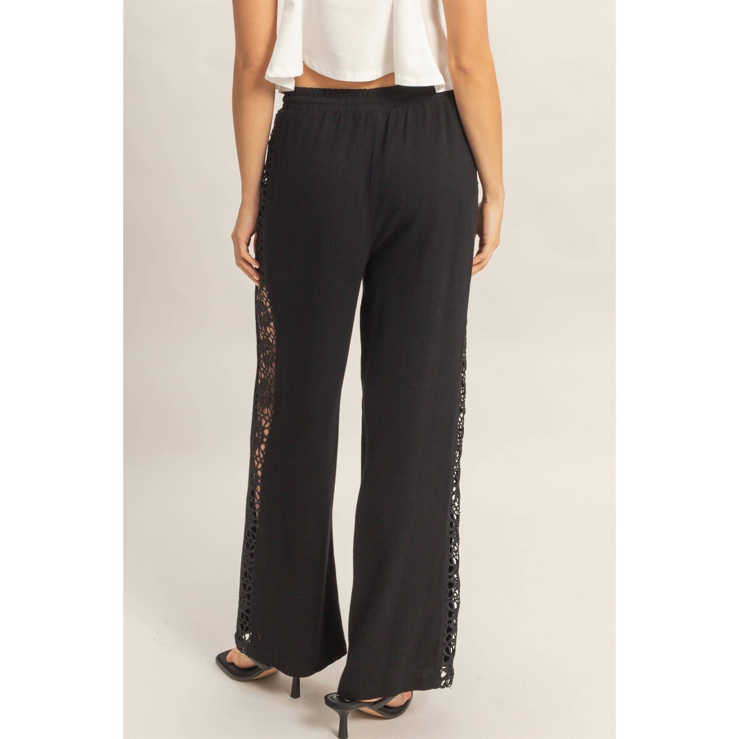 Lace Trim Wide Leg Pants: TERACOTTA / S-M-L(2-2-2)
