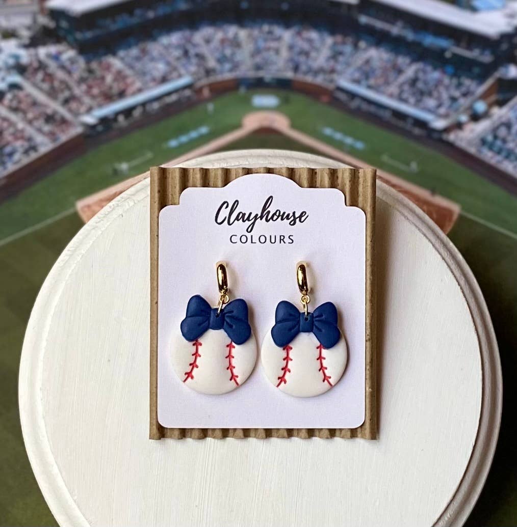 Baseball with Bow Earrings : Red