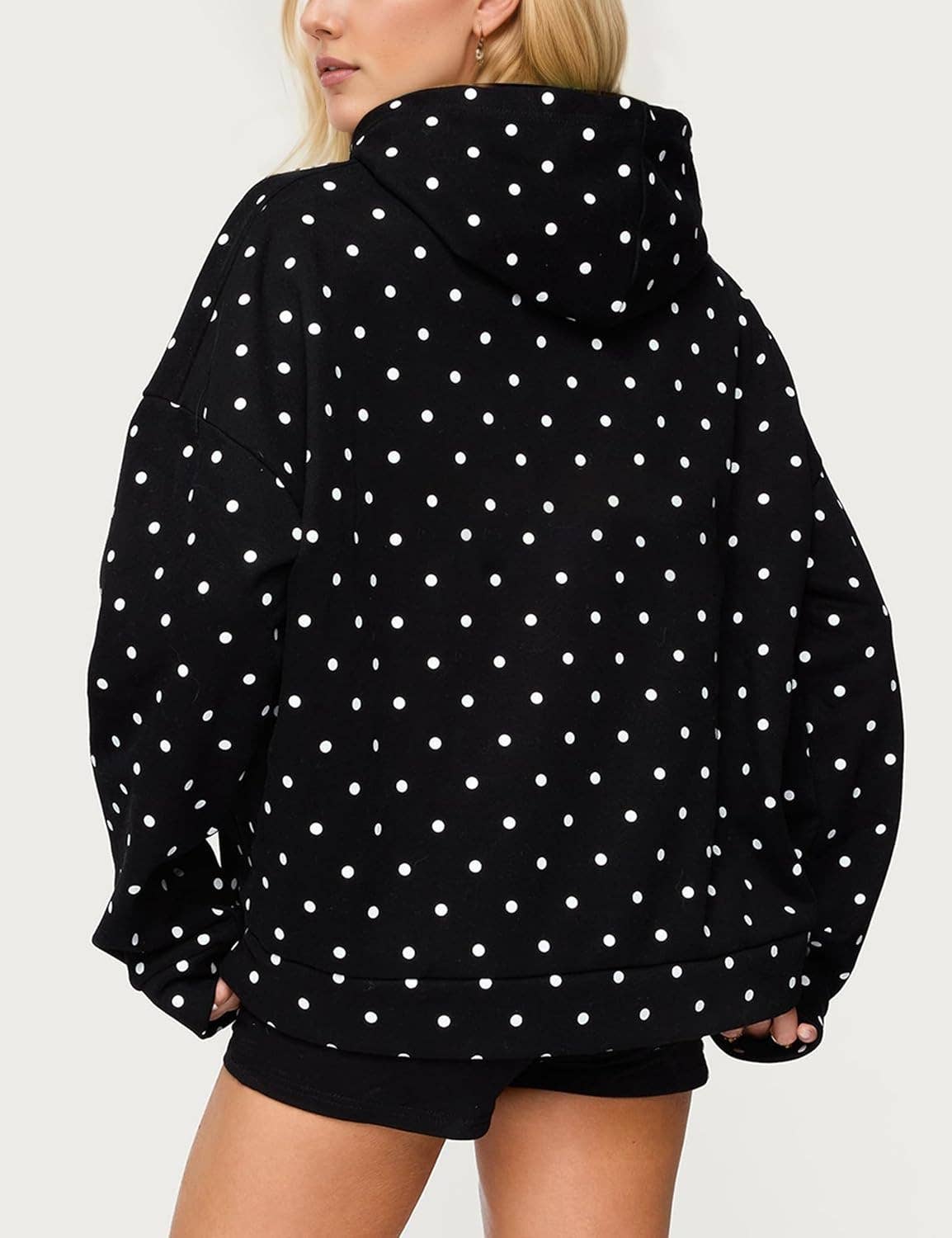 Oversized Polka dot print hoodie: Black / S