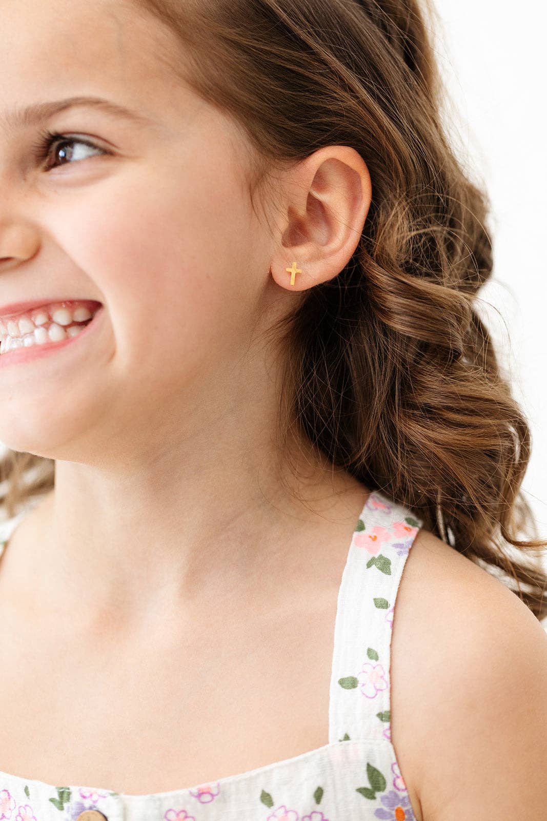Cross Stud Earrings - Hypoallergenic, Flat Back, Girl Gift: Silver / Pair